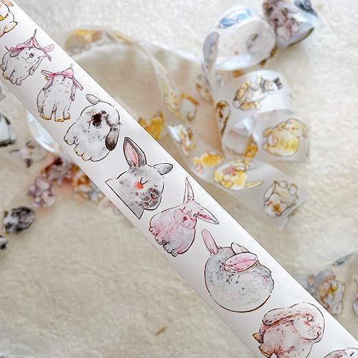 Seahorse Forest Vol6 A34 Cute Rabbit Ji,Pre-Cut Kawaii Thin Washi Tape Stickers,Original Design,for Journaling,Scrapbooking,Planner,Scrapbook Supplies,Scrapbook Stickers, Bullet Journal