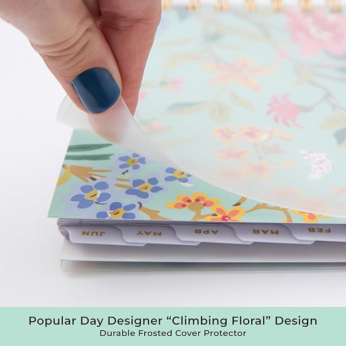 Blue Sky Day Designer 2026-2027 Weekly and Monthly Academic Year Planner Calendar, July 2026 - June 2027, 5.875" x 8.625", Flexible Cover, Laminated Tabs, Storage Pocket, Includes Stickers and 30 Extra Sheets of Notes, Climbing Floral Mint