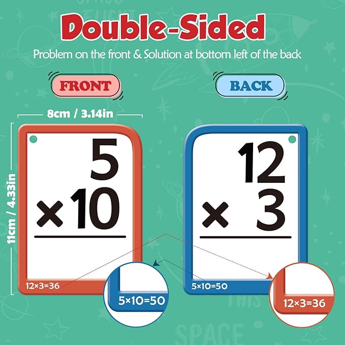 Torlam Multi Math Flash Cards for Kids Ages 4-8 - Addition, Subtraction, Multiplication, & Division - All Facts 0-12 with 4 Rings, Math Games for Kids 6-8 3rd 4th 5th 6th Grade - 332 Cards Total
