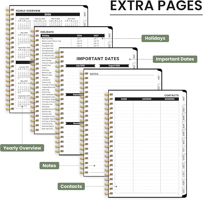 2026 Planner, Monthly and Weekly Calendar Planner for Women, Jan 2026 - Dec 2026, Hardcover Pretty 2026 Agenda Planner Book with Tabs, Spiral Bound, Perfect for School Office Home Supplies, 6.3" x 8.5" - Forest Botanica