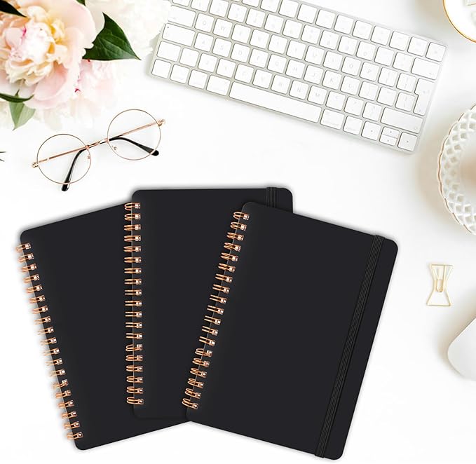 Utron 3 PCS Small Spiral Notebook 5x7, Notebooks for Note Taking, Black Spiral Journal Notebook, Work Notebook Small Notebooks 5x7 with Strap, Cute Notebooks for Women 70 Sheets/Note Books