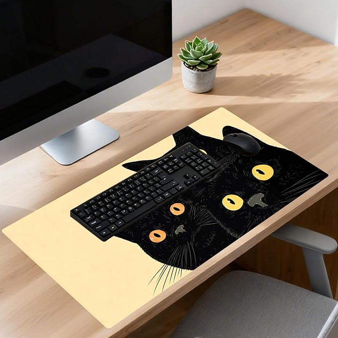 Nuxovilar Black Cat Trio Large Mouse Pad Gaming Mouse Pad Polyester 11.8x31.4 Inches for Home, Office, Kids’ Room, Cute Decor for Cat Lovers