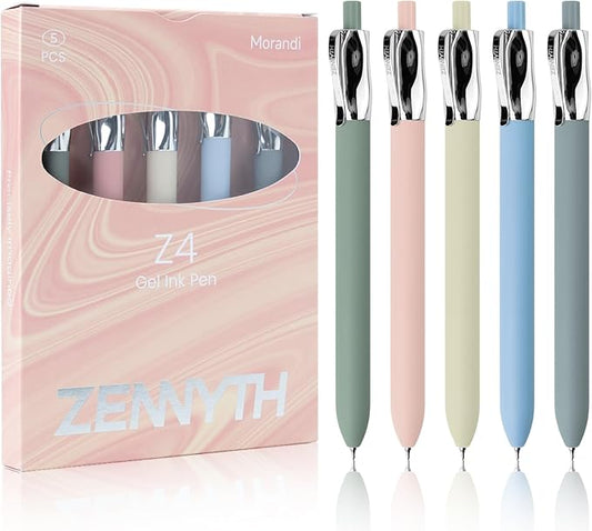 5 Pcs Gel Pens, 0.5mm Black Ink Fine Point Quick-Drying Retractable Pens with Metal Clip, Smooth Writing Pens for School & Office, Journaling & Note Taking (5 Pcs Z4 Morandi)