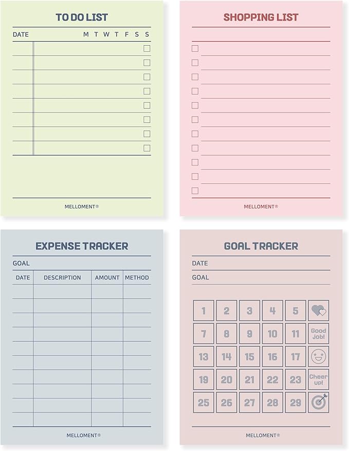 Day By Day Mini Planner Pads, Aesthetic Korean Style Tear-off Planning Pad, Pack of 4 Designs, 100 Sheets each design (Total 400 Sheets), Lovely Assorted Color, Portable Size 3.15 x 4.13", SET_A [ To Do List + Shopping List + Expense Tracker + Goal Tra...