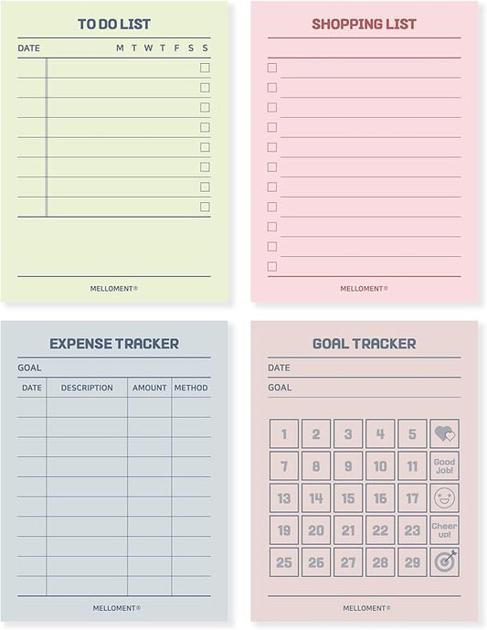 Day By Day Mini Planner Pads, Aesthetic Korean Style Tear-off Planning Pad, Pack of 4 Designs, 100 Sheets each design (Total 400 Sheets), Lovely Assorted Color, Portable Size 3.15 x 4.13", SET_A [ To Do List + Shopping List + Expense Tracker + Goal Tra...