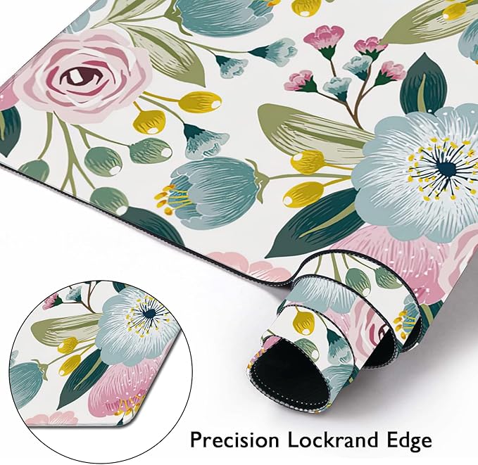Lovely Floral with Spring Flowers Extended Gaming Mouse Pad Large Desk Mat with Non-Slip Rubber Base and Stitched Edges,Keyboard Mouse Mat Desk Pad for Work,Game,Office,Home 35.4 * 15.7 Inch