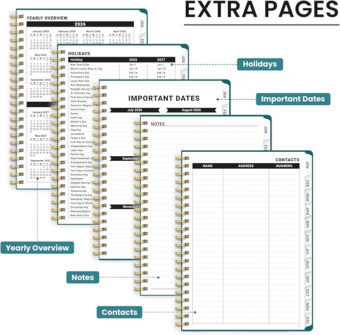 2026 Planner, Aesthetic Weekly and Monthly Planner for Women, Jan 2026 to Dec 2026, Hardcover 2026 Calendar Book with Monthly Tabs, Inner Pocket, Perfect for Office Home School - A5 (6.3" x 8.5"), Cats in Vine