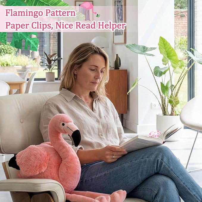 Tinlade 12 Pcs Flamingos Jumbo Acrylic Paper Clips 4 x 2 Inch Large Cute Pink Paperclips for Teachers Students Classroom Office Bookmark Gift Desk Home Accessories Book Lovers