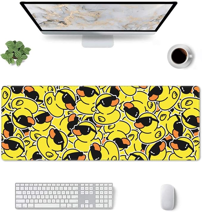 Funny Rubber Ducks with Sunglasses XL Large Mouse Pad with Stitched Edges Long Non-Slip Rubber Base Mousepad Laptop Keyboard Mat Desk Pad for Office Home Desk Decor, 31.5" X 11.8"