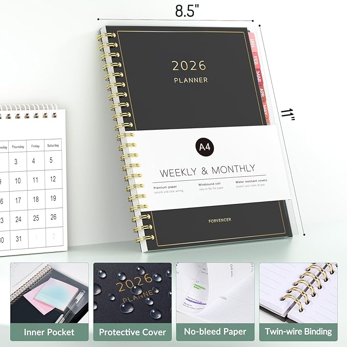 2026 Planner, Forvencer Calendar Planner Weekly and Monthly (Jan 2026-Dec 2026), 8.5" X 11", Agenda Book, Daily Journal Notebook with Tabs, Flexible Cover, Home School Organizer, A4, Light Blue