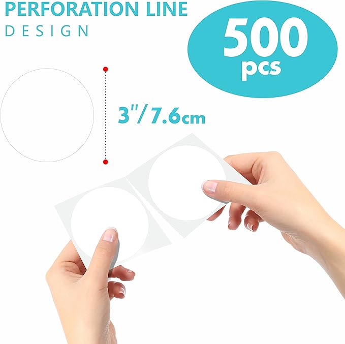 500 PCS Round White Color Coding Circle Dots Inventory Stickers Labels with Perforation Line in Roll (3" in Diameter)