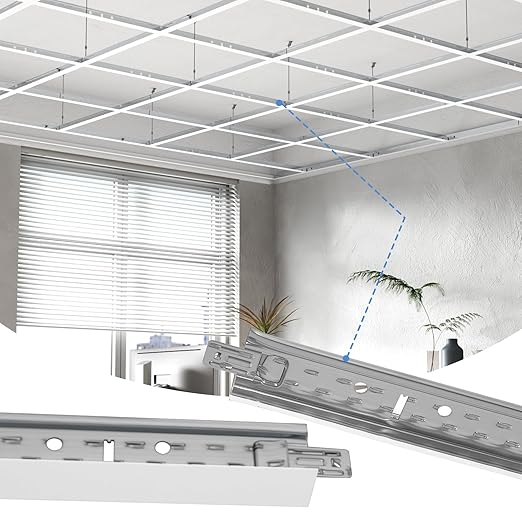 10 PCS 144 Inch Main Beam Cross Tee Drop Ceiling Grid System, 12 Ft Galvanized Steel Rust & Fire Resistance, Ideal for Basement Living Room Garage Kitchen Bathroom White