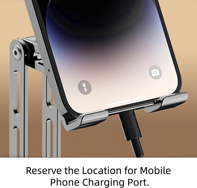 All-Metal Cell Phone Stand 360° Rotatable & Height Adjustable - 25KG Super Load-Bearing, Foldable Desk Stand for Phone & Tablet, Compatible with iPhone 17/16/15/14, Nintendo Switch (Black)