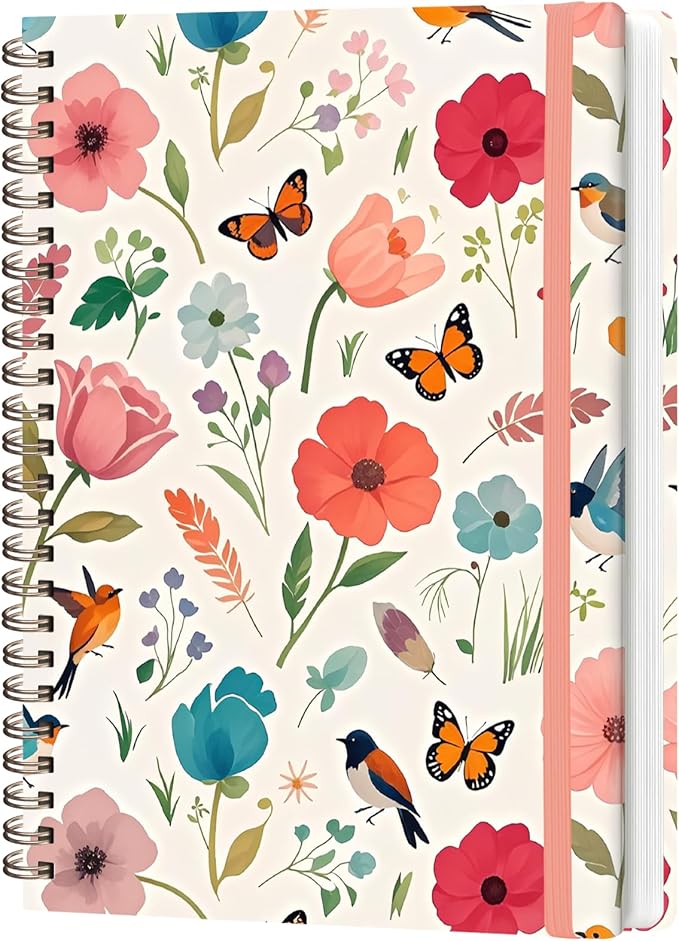VALOME Journaling Notebooks, A5 Lined Spiral Notebook for Women & Men, 146 Pages College Ruled Hardcover Note Book for Work, Note Taking, Journaling, School, Writing (Flower-A)
