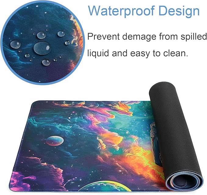Manicer Blacklight Space Astronaut Mouse Pad – UV Reactive Neon Galaxy Mat, Glow in The Dark Extended Gaming Mousepad with Colorful Cosmic Art for Office, Gamers & Room Decor - 31.5" x 11.8"