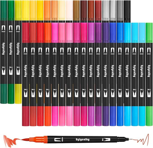 Colored Markers for Adult Coloring, Coloring Books for Adults Relaxation, 36 Marker Set Felt Tip Marker with Brush and Fine Tip for Adult Teen Kid