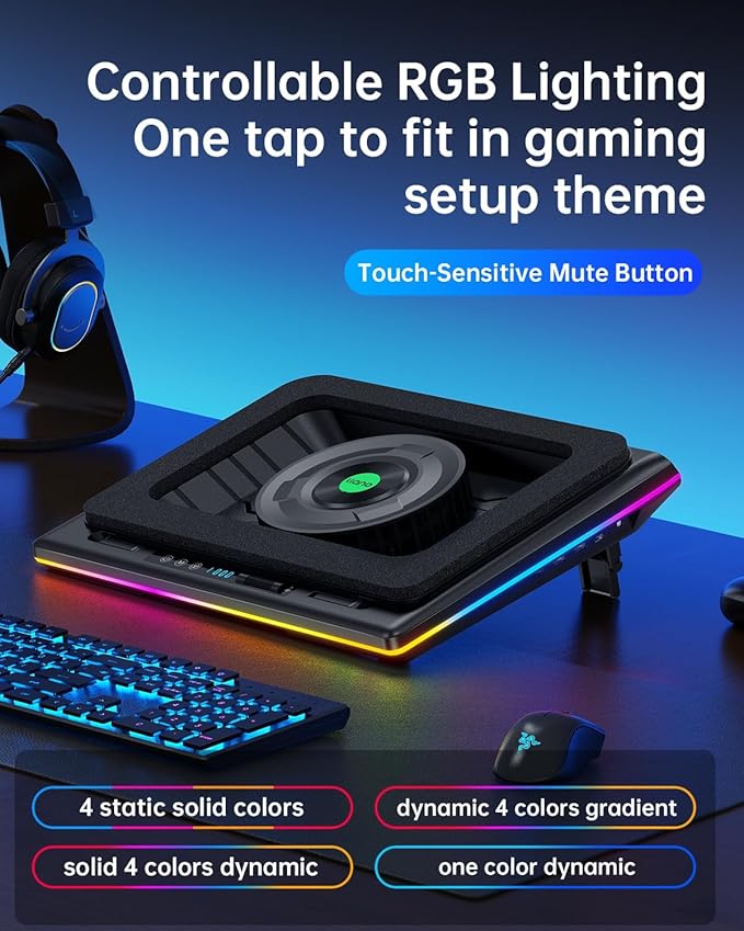 llano V12 Gaming Laptop Cooling Pad, RGB Laptop Cooler, Laptop Cooling Fan Stand with 5.5 Inch Powerful Turbofan, for 15.6-19in Laptop, Adjustable Speed, Dustproof, 3-Port USB Hub, Black (RGB)