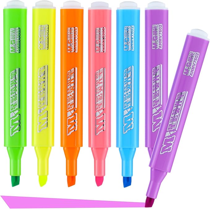 M&G 6-Pack Highlighters, Multicolor Quick-Dry No-Bleed Ink, Soft Chisel Tip Highlighters for Office Documents, Journaling, and Planners