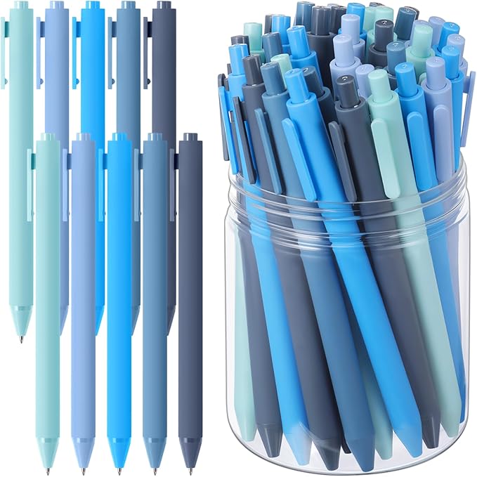 Crtiin 50 Pcs Gel Ink Pens Bulk, Black Ink 0.5mm Fine Point Retractable Pen Smooth Writing Office Supplies for Teacher Server Nurse Valentine Galentine Gift (Blue Series)