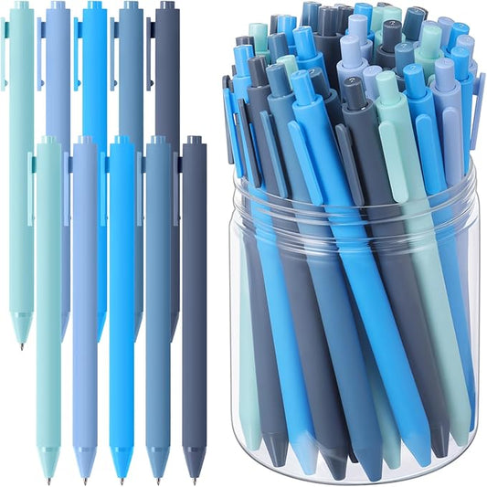 Crtiin 50 Pcs Gel Ink Pens Bulk, Black Ink 0.5mm Fine Point Retractable Pen Smooth Writing Office Supplies for Teacher Server Nurse Valentine Galentine Gift (Blue Series)