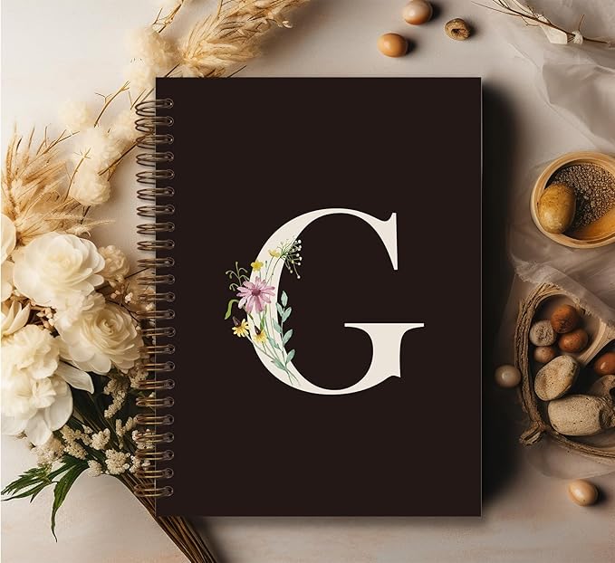 Trendy Personalized Journal Hardcover Spiral Notebook,Black Initial Letter G Notebook,Monogrammed Gifts for Women Teen Girl,College Ruled Hardcover Spiral Notebook 5.5 x 8.3