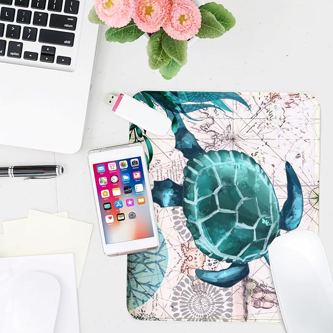 Sea Turtle Square Mouse Pad,Non-Slip Rubber Base Mouse Pad,Home Office Decoration Desktop Accessory,Laptop Mouse Pad for Office Laptops,9.4x7.8x0.12inch 3