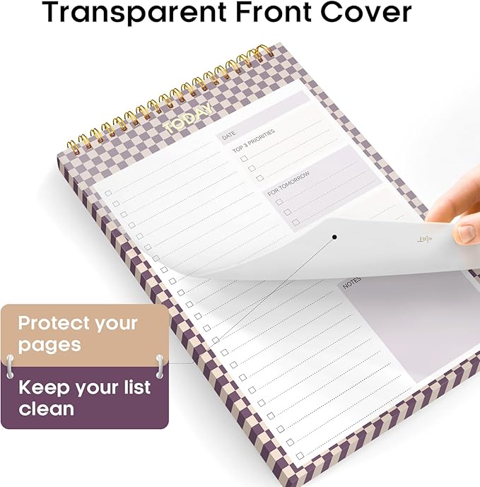 To Do List NotePad, Aesthetic To Do List Notebook for Work With 52 Sheet For Daily Tasks and Goal Setting, Undated Daily Planner Perfect for Office, Home and School Supplies - Lilac Checkered