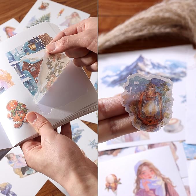 50 Sheets Winter Stickers for Scrapbooking 200 Pre-Cut Washi Stickers Winter Scrapbook Scrapbooking Supplies Collage Decorative DIY Arts Craft Making