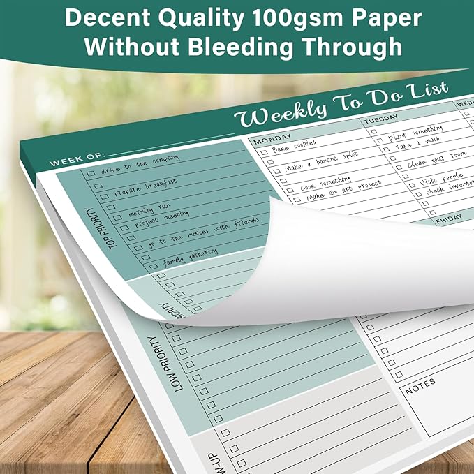 Weekly To Do List Notepad - 52 Undated Glue Bound Tear-Off Sheets (8.5"x11") for Desk Planning | Home, Work & School Organization Pad for Women & Men