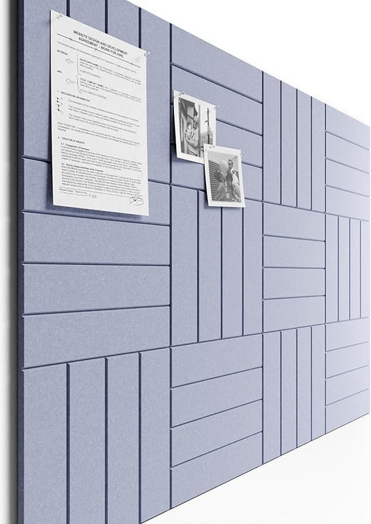 Bumusty Large Cork Board Alternative-48 x 36" Felt Bulletin Board Tiles, with 30 Pushpins, 70 Adhesive Tabs, 12-Pack Slat Wall Paneling, Cork Boards for Office Push Pin Board-Soft Periwinkle