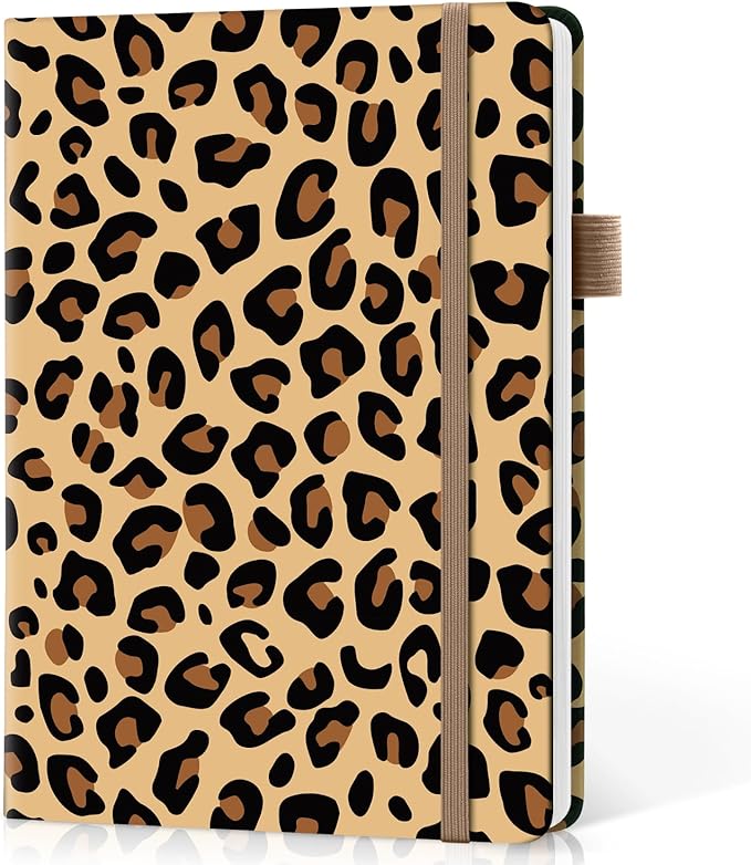 Taja Lined Journal Notebook for Women & Men, Hardcover Leather Journal for writing, A5 College Ruled Notebook for Work & Note Taking, Perfect for Office School Home Supplies, 160 Pages, Leopard