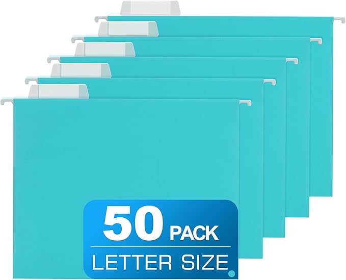 50 Packs Hanging File Folders with 1/5-cut Tab,Letter Size File Folders Egg Blue for Filing Cabinet,Ideal Office,School Classroom Supplies