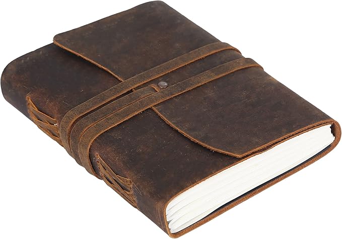 KomalC Handmade Leather Journal | Writing Diary | Bound Daily Notepad For Men & Women Unlined Paper Medium, writing pad gift for artist, sketch