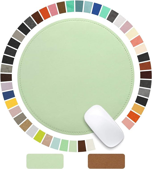 Mouse Pad，Round Mouse Pad，PU Mouse Pad，Leather Mouse Pad with Stitched Edge Micro-Fiber Base with Non-Slip Waterproof，Mouse Pad for Computers，Laptop，9 x 9 Inch (Fresh Green)