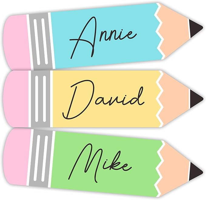 Self-Adhesive Student Name Tags -Colorful Pencils Shapes Name Plate Stickers for Teens -45 Pcs Multipurpose Name Label Favors Decorations & Supplies for Classroom Desks Bulletin Boards School -A05