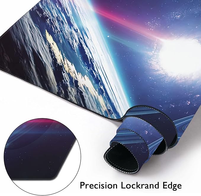 Planets and Nebula in Space Extended Gaming Mouse Pad Large Desk Mat with Non-Slip Rubber Base and Stitched Edges,Keyboard Mouse Mat Desk Pad for Work,Game,Office,Home 35.4 * 15.7 Inch