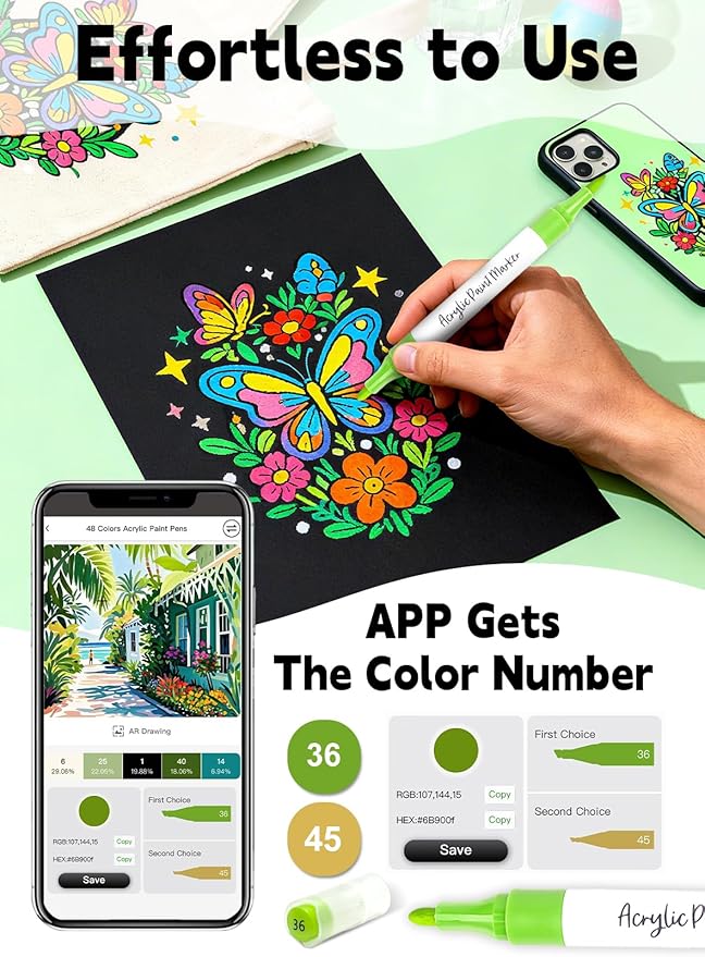 YHC 120 Colors Acrylic Paint Pens with Free App, Dual Tip Acrylic Paint Markers with Brush Tip and Fine Tip for Adults, Eggs, Wood, Rock, Canvas, Plastic, Stone, Glass, Ceramic