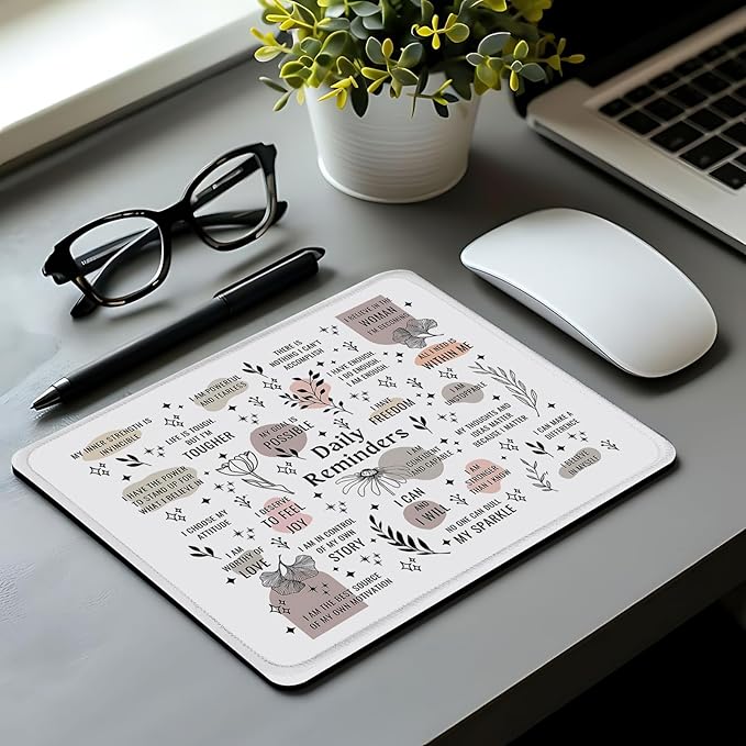 Boho Inspirational Motivational Mental Health Mouse Pad, Daily Reminders Mat with Non-Slip Rubber Base for Home Office Desk Accessories, Gifts for Women Men teather, 9.5x7.9 Inch