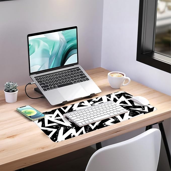 Abstract Triangles Extended Mouse Pad XL 31.5"x11.8" – Modern Geometric Desk Mat – Non-Slip Rubber Base, Stitched Edges