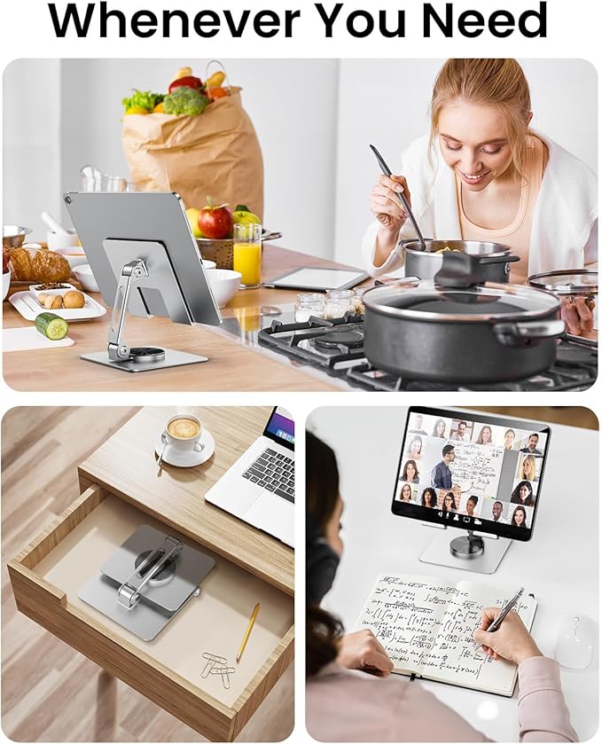 TIGRIS Tablet Stand 360° Rotating,Adjustable & Foldable, Super Sturdy Super Stable & Portable Tablet Holder for Office, Kitchen Compatible with iPad9.7,10.5,12.9, iPad Pro 11/12.9/13Air/Mini/Pro