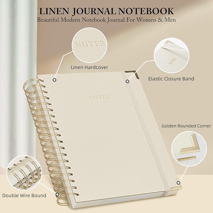 Spiral Notebook Journal, 328 Pages Linen Hardcover College Ruled Notebook, Lined Thick Journals for Women Men, B5 Thick Spiral Journal for Writing, 100GSM Paper, Cute Notebooks for Work School
