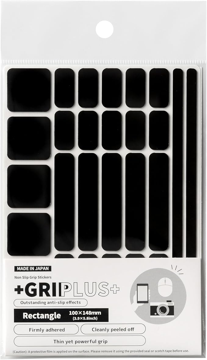 Non Slip Grip Stickers GRIPLUS Rectangle (Black, 100×148mm) - Reusable Adhesive Pad for Desk, Phone, Mouse, Office, Multi-Purpose