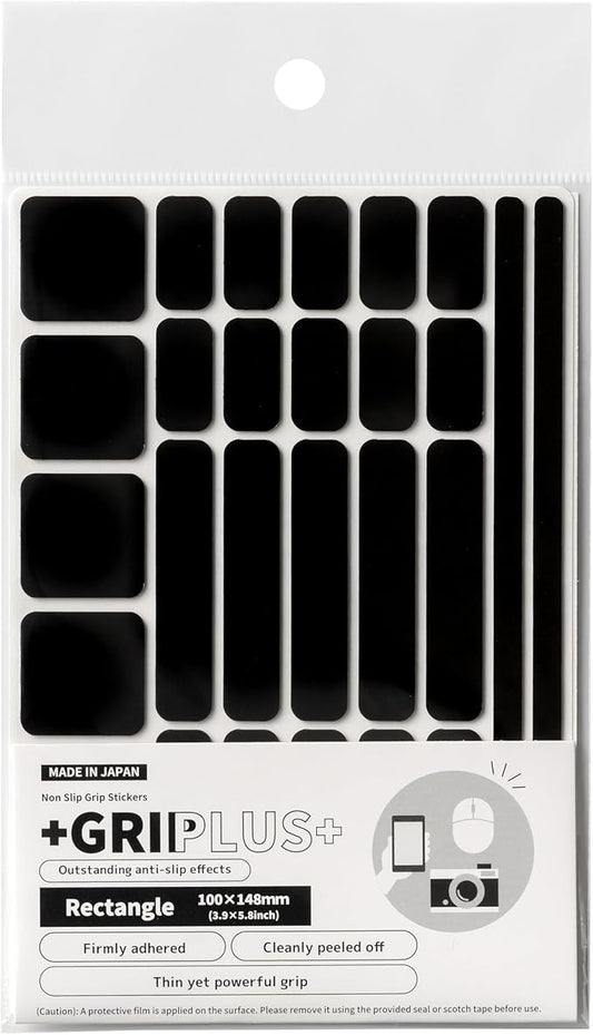 Non Slip Grip Stickers GRIPLUS Rectangle (Black, 100×148mm) - Reusable Adhesive Pad for Desk, Phone, Mouse, Office, Multi-Purpose