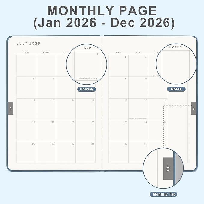 And Per Se 2026 Planner-Daily, Weekly & Monthly Leather Hardcover Planner, 5.7" x 8", Daily Schedule, 100 GSM Thick Paper, Back Pocket(Dark Blue)