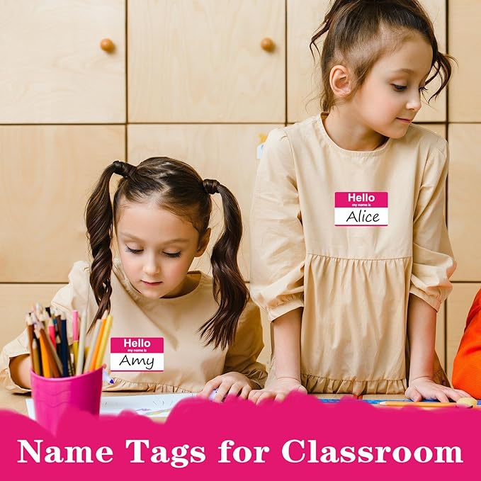 Pink Name Tags Sticker,200Pcs 3.5" x 2.25" Hello My Name is Stickers,Name Badge Name Tags Label for Office,Meeting,School,Teachers and Mailing