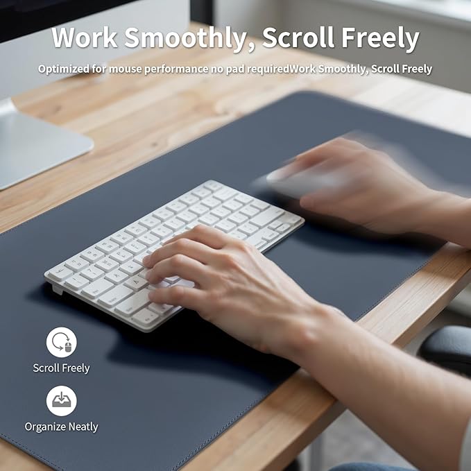Oversized Non-Slip Desk Pad Protector with Premium Gift Box – Vegan Leather Waterproof Laptop Mat for Keyboard & Mouse, Grips Desk Firmly – Large Office Pad– Dusk Navy