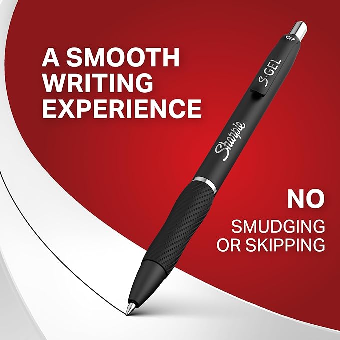 Sharpie S-Gel Pens, Medium Point (0.7mm), Black Ink, 4 Count - Ideal for Writing, Journaling, Drawing, Coloring, Note-Taking, College Supplies