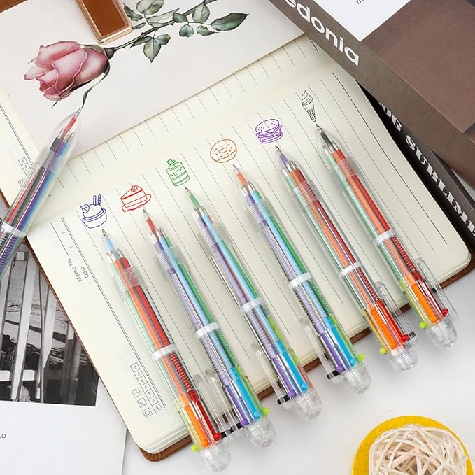 24 Pack Multicolor Pen 0.5mm 6-in-1 Ballpoint Retractable Colored Pens for School Office Supplies Birthday Party Favors for Kids Teens Student Children Gift End of Year Gifts for Students Teacher
