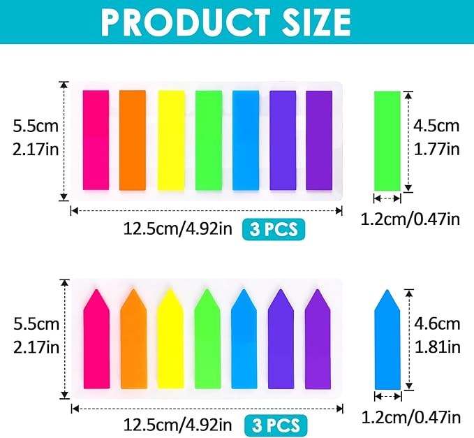 280 Pcs Sticky Tabs, Sticky Note Tabs, Page Markers Bright Sticky Tabs, Small Sticky Notes Flags and Arrow Flags, Fluorescent Index Tab Stickers for Notebooks (7 Colors)