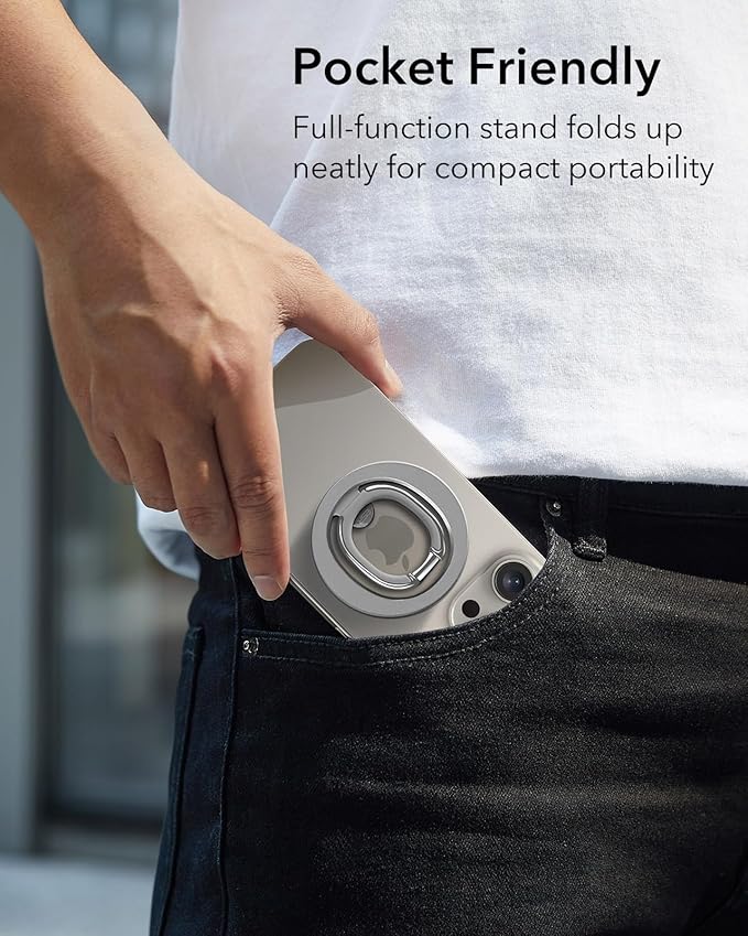 ESR Magnetic Phone Ring Holder, for MagSafe Ring Holder, Magnetic Phone Grip with Adjustable Stand, Compatible with MagSafe Phone Grip, for iPhone 17/16/15/14/13/12, S25, Pixel 10, Natural Titanium